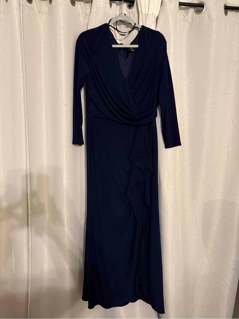 Betsy & Adam Navy Long-Sleeve Wrap Maxi Dress